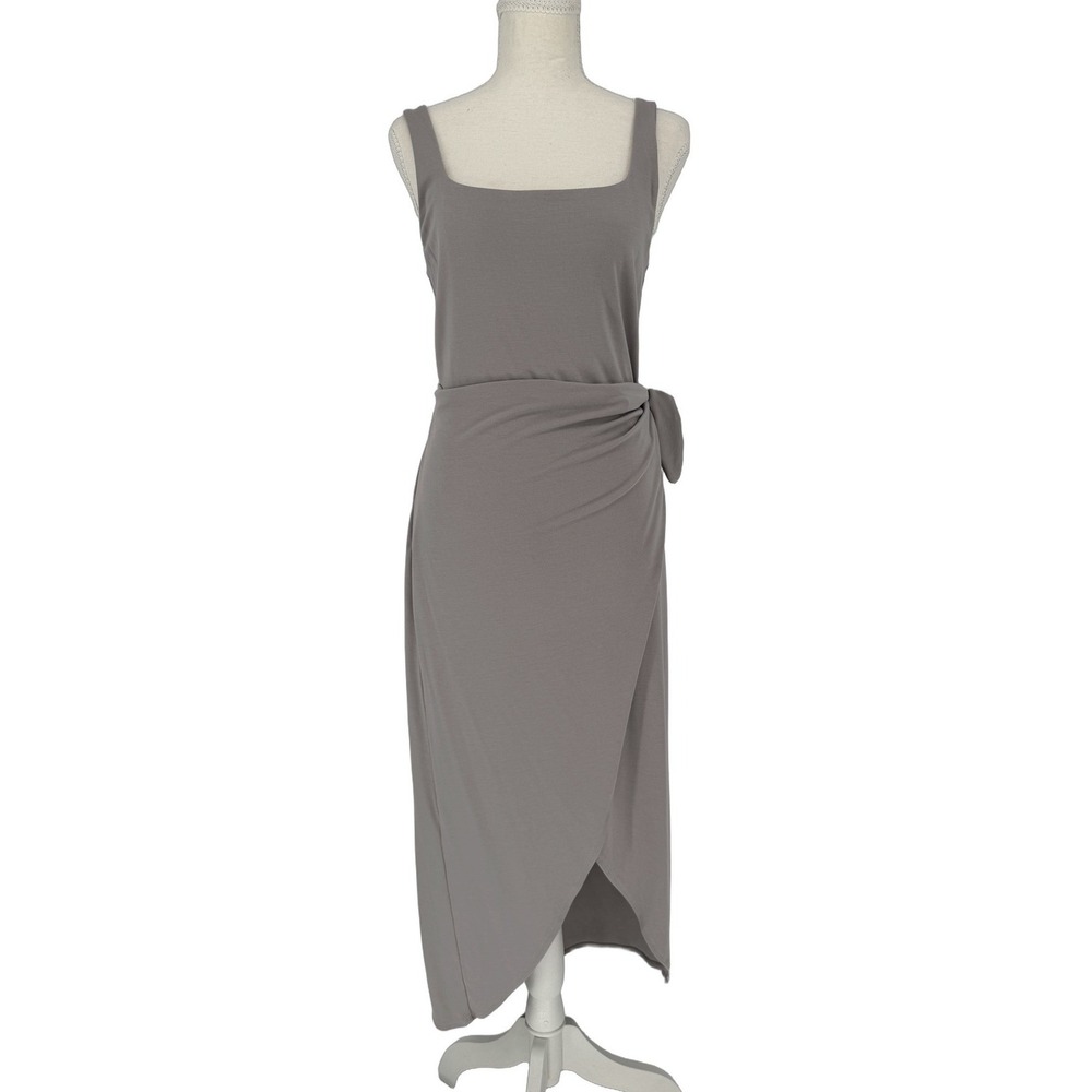 Wilfred Aritzia Wrap‎ Dress L Gray Stretchy Sleeveless Tulip Hem Minimalist Chic